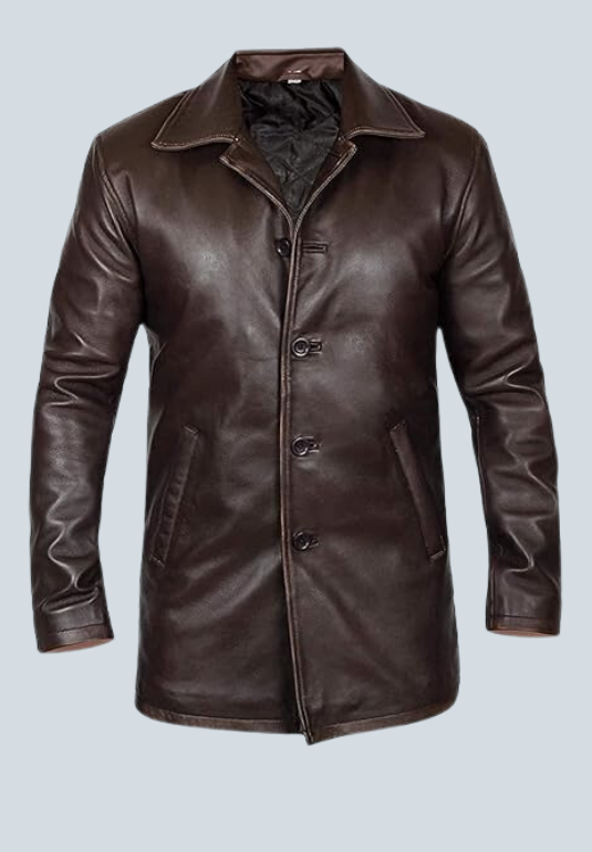 Brian Distressed Brown Long Leather Coat